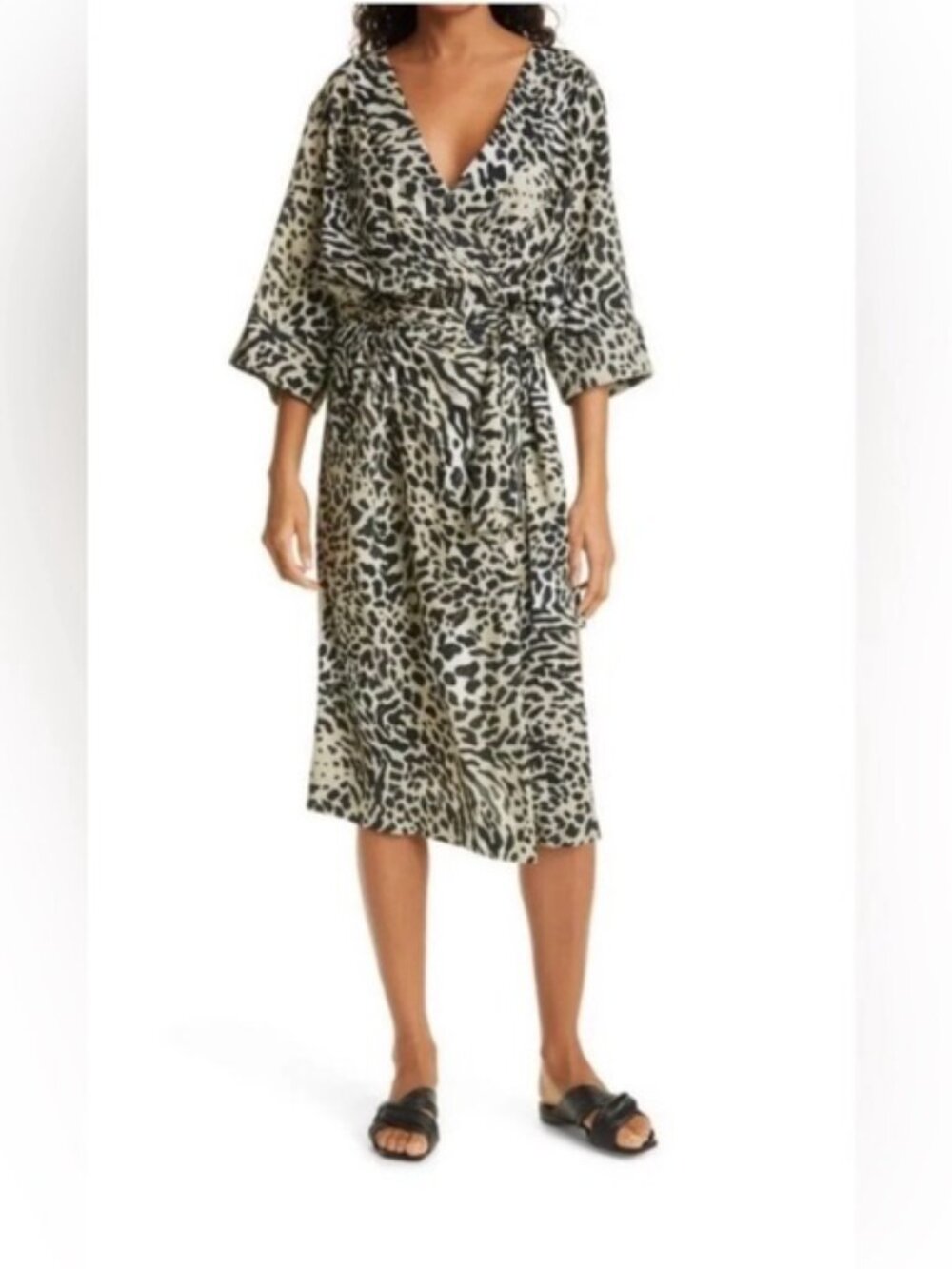 Smythe Cheetah Print Drop Waist Kimono Dress Small